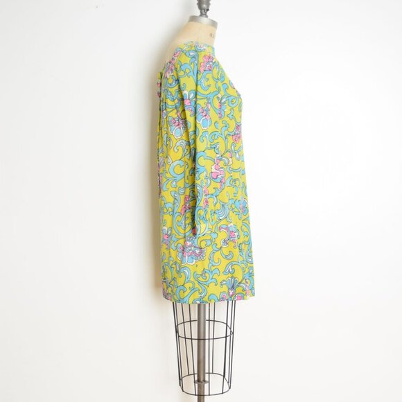 vintage 60s dress psychedelic print mod baroque green twiggy mini hippie S M - Picture 5 of 10